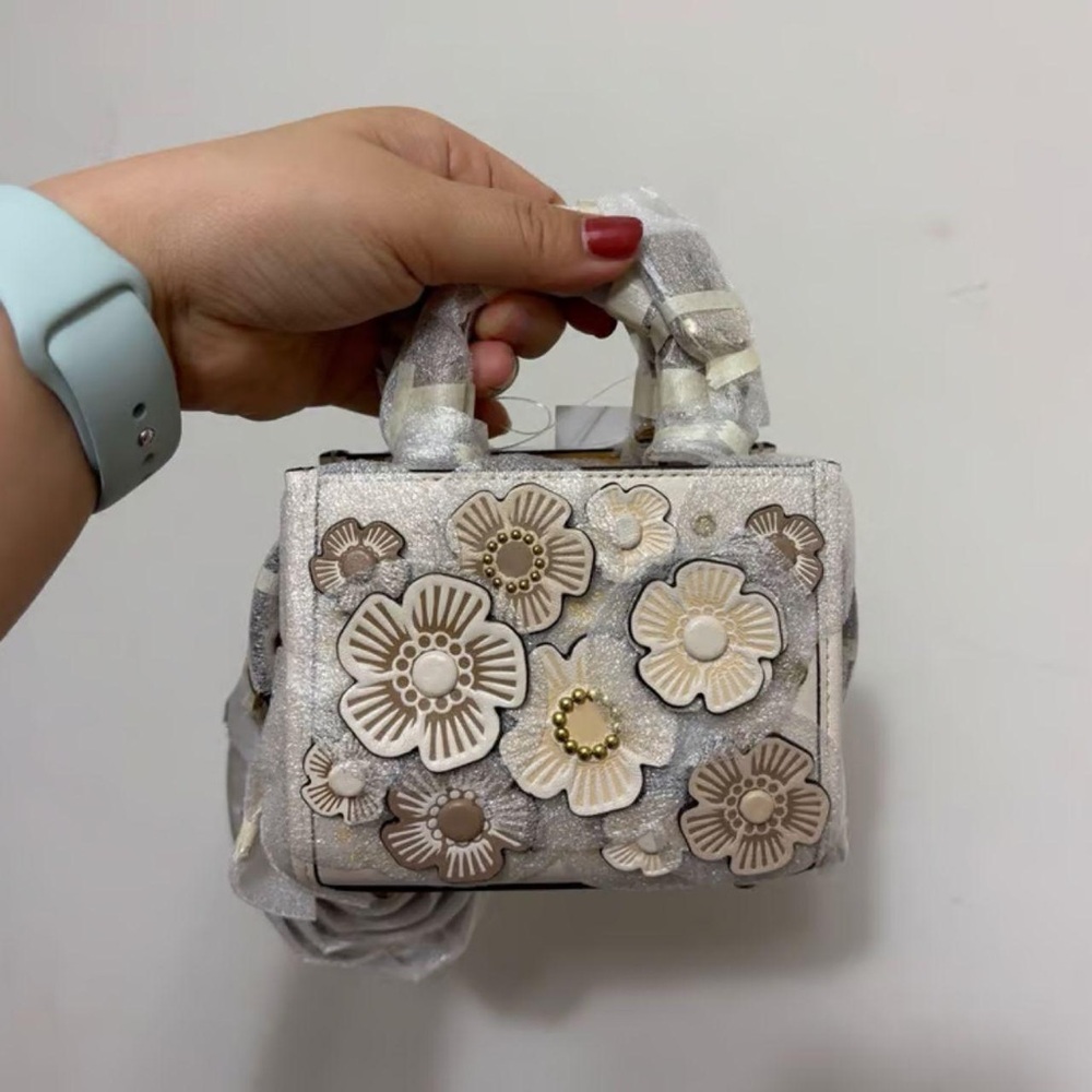 Coach Silver and Cream Floral Mini Bag